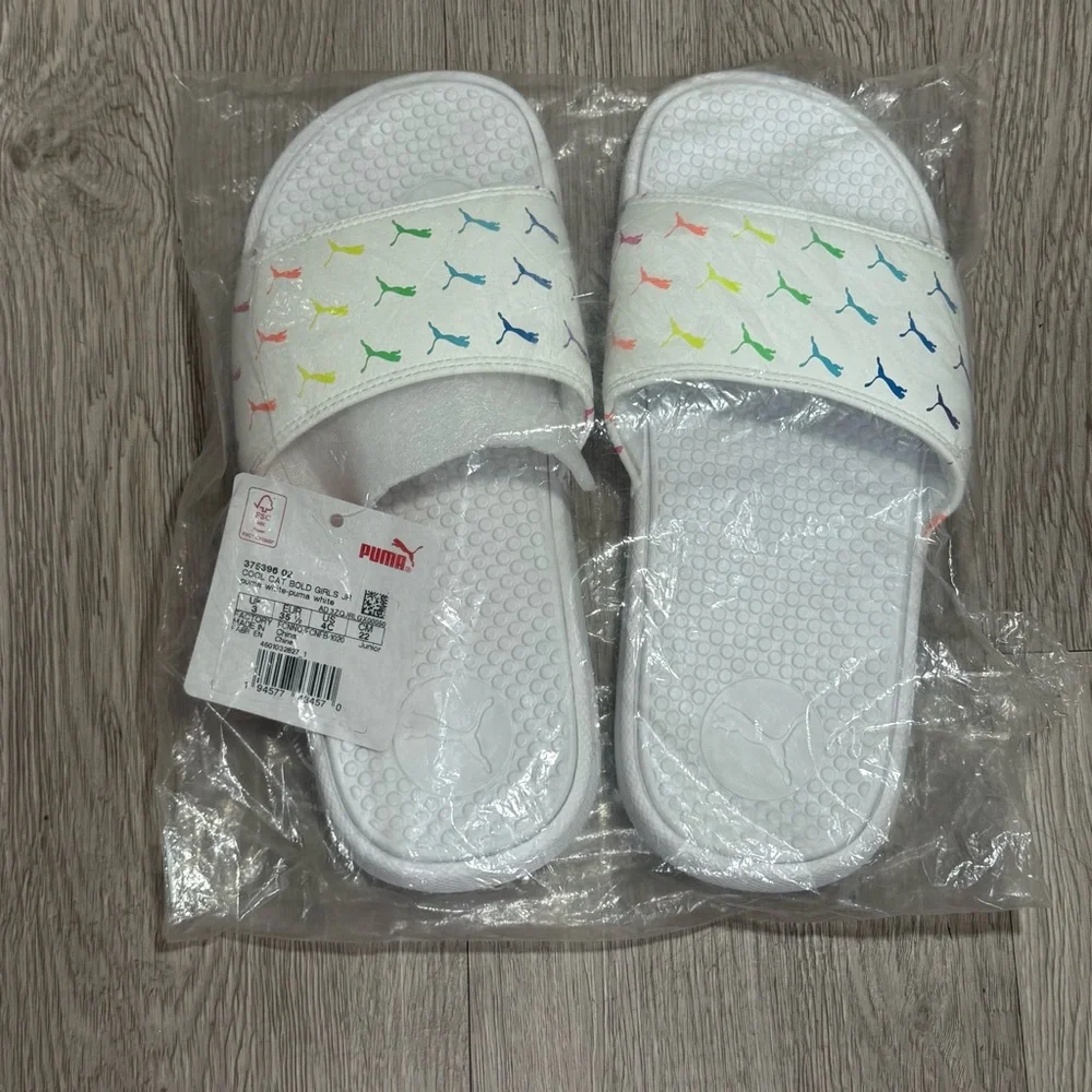 Puma White Cool Cat Bold Girls' Slides JR 4Y